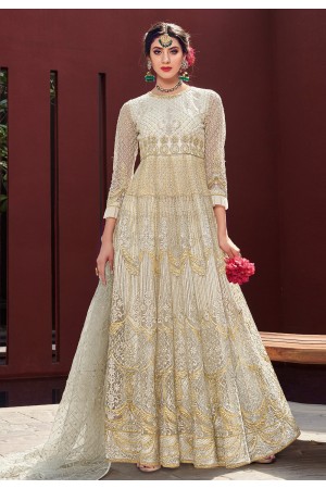 Off white net embroidered ankle length anarkali suit  1642